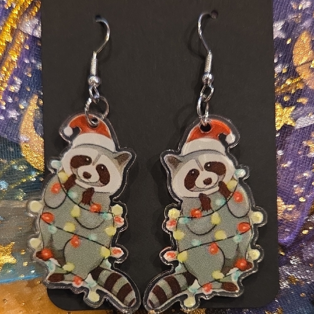 Raccoon Christmas Earrings